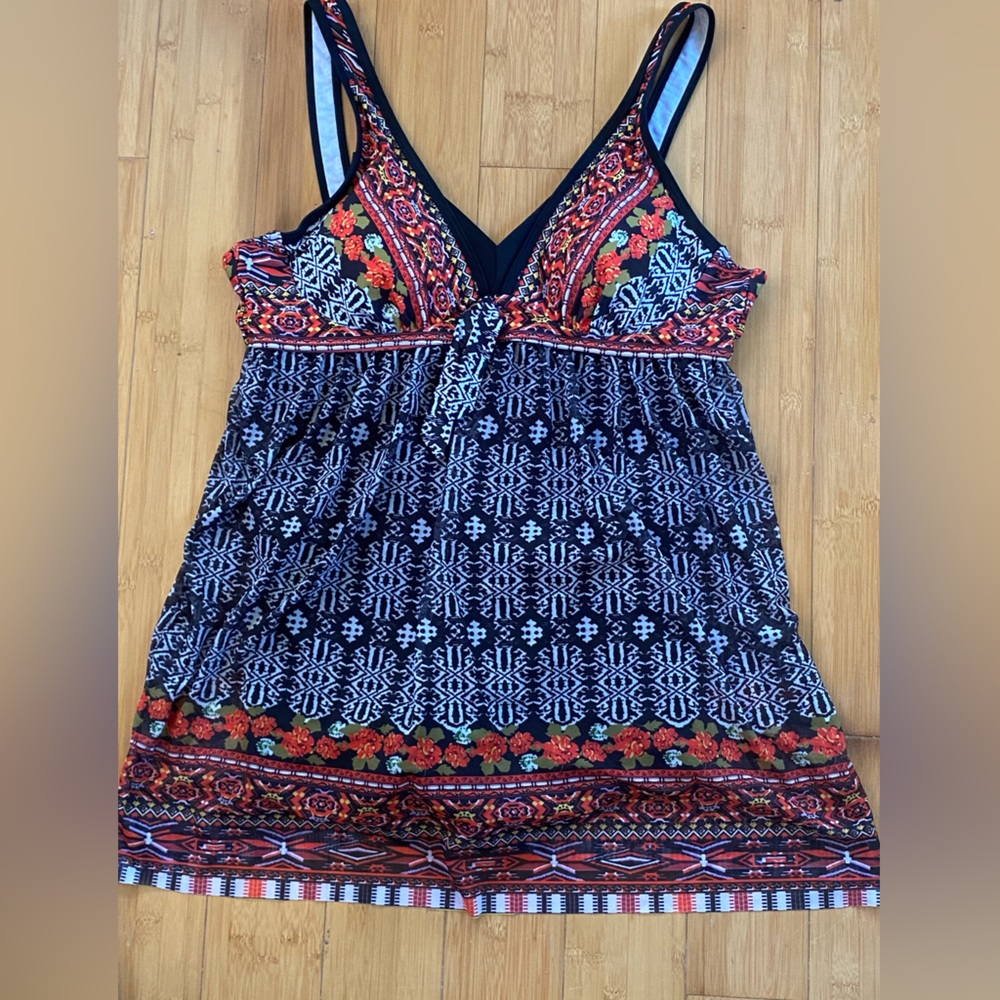 NWOT.Danify Boho Print One-Piece Bathing Suit With Attached Boy Shorts. Size XXL